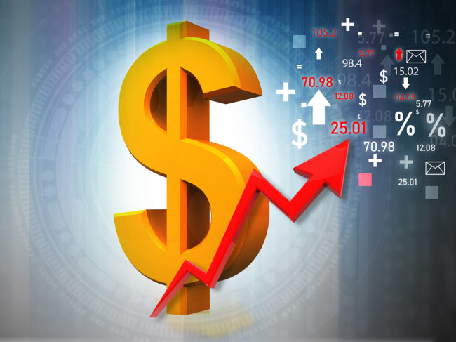 Dollar symbol with arrow graph