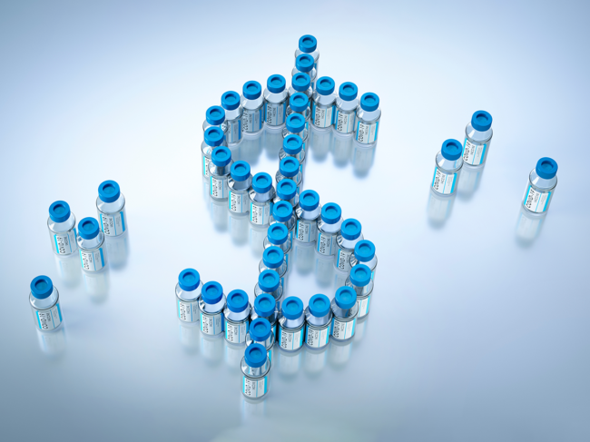 COVID-19 vials shaped as dollar sign